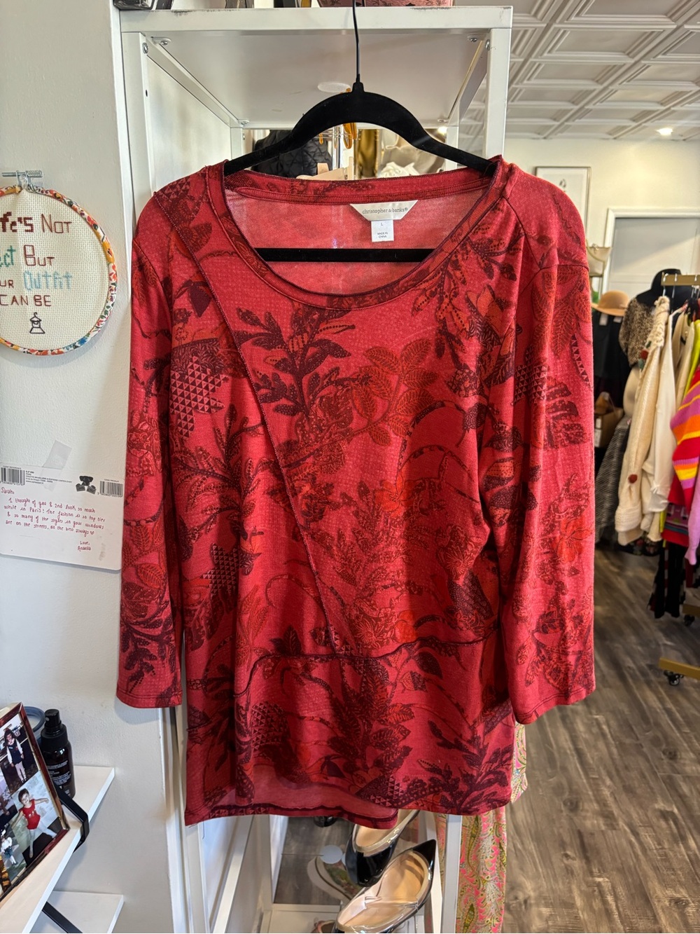 Christopher & Banks Red Floral-Print Long Sleeve Tee